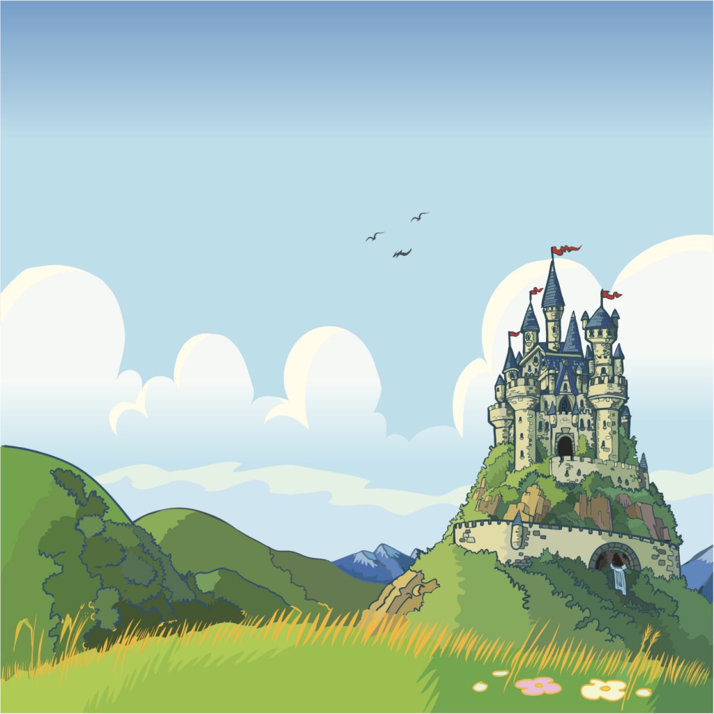 fantasy background with castle vector cartoon